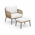 Fauteuil de jardin avec repose-pieds beige en corde PE et acier 78 x 75 x 75 cm