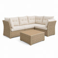 Salon de jardin d’angle 5 places en résine tressée beige avec table basse 210 x 210 cm