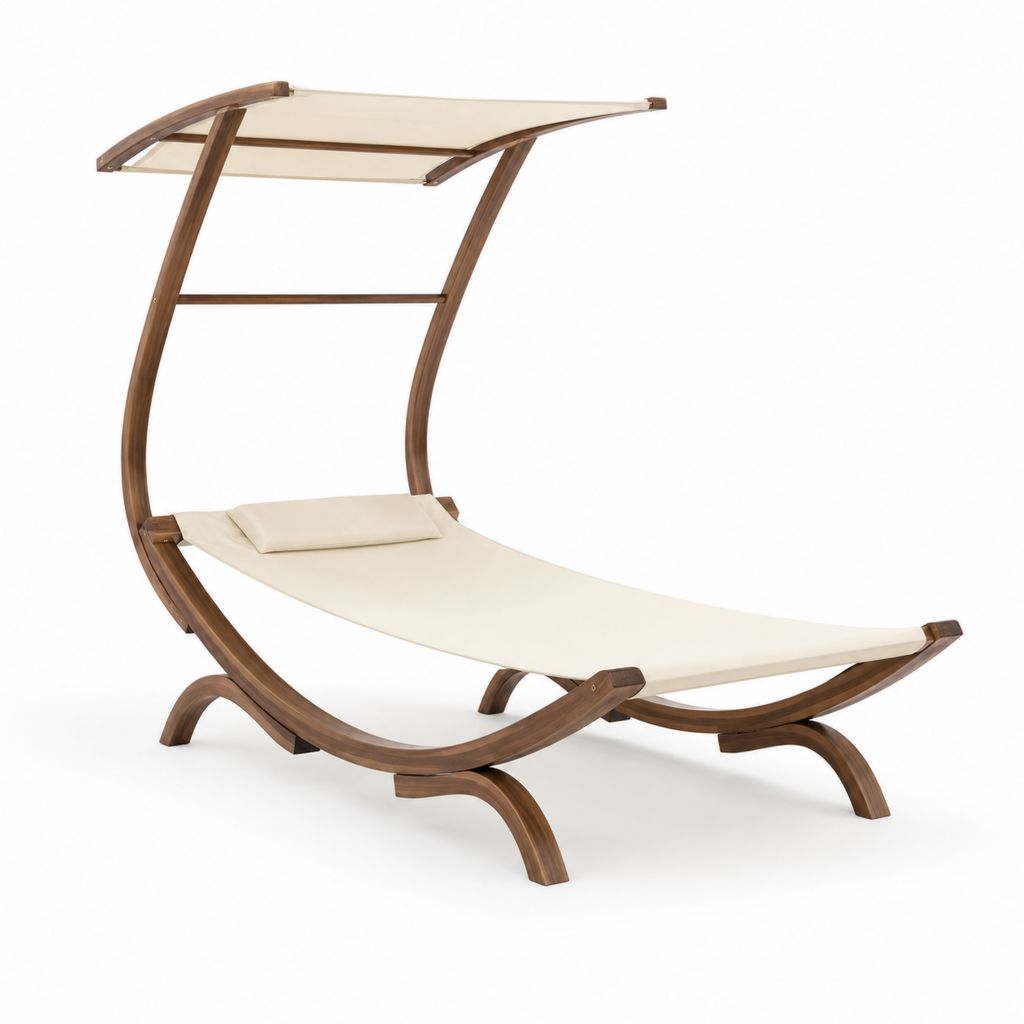 Chaise longue hamac de jardin avec pare-soleil crème en bois massif 235 x 120 x 210 cm