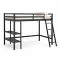 Lit mezzanine enfant noir en pin massif 90 x 190 cm avec échelle et étagères 198 x 104 x 161 cm