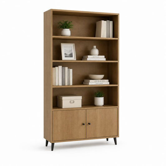 Bibliothèque haute avec rangement chêne clair en panneaux de particules 80 x 30 x 180 cm