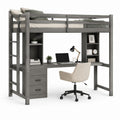 Lit mezzanine enfant rectangulaire gris en pin massif avec bureau rangements et chaise couchage 90 x 190 cm dimensions totales 198 x 145 x 180 cm