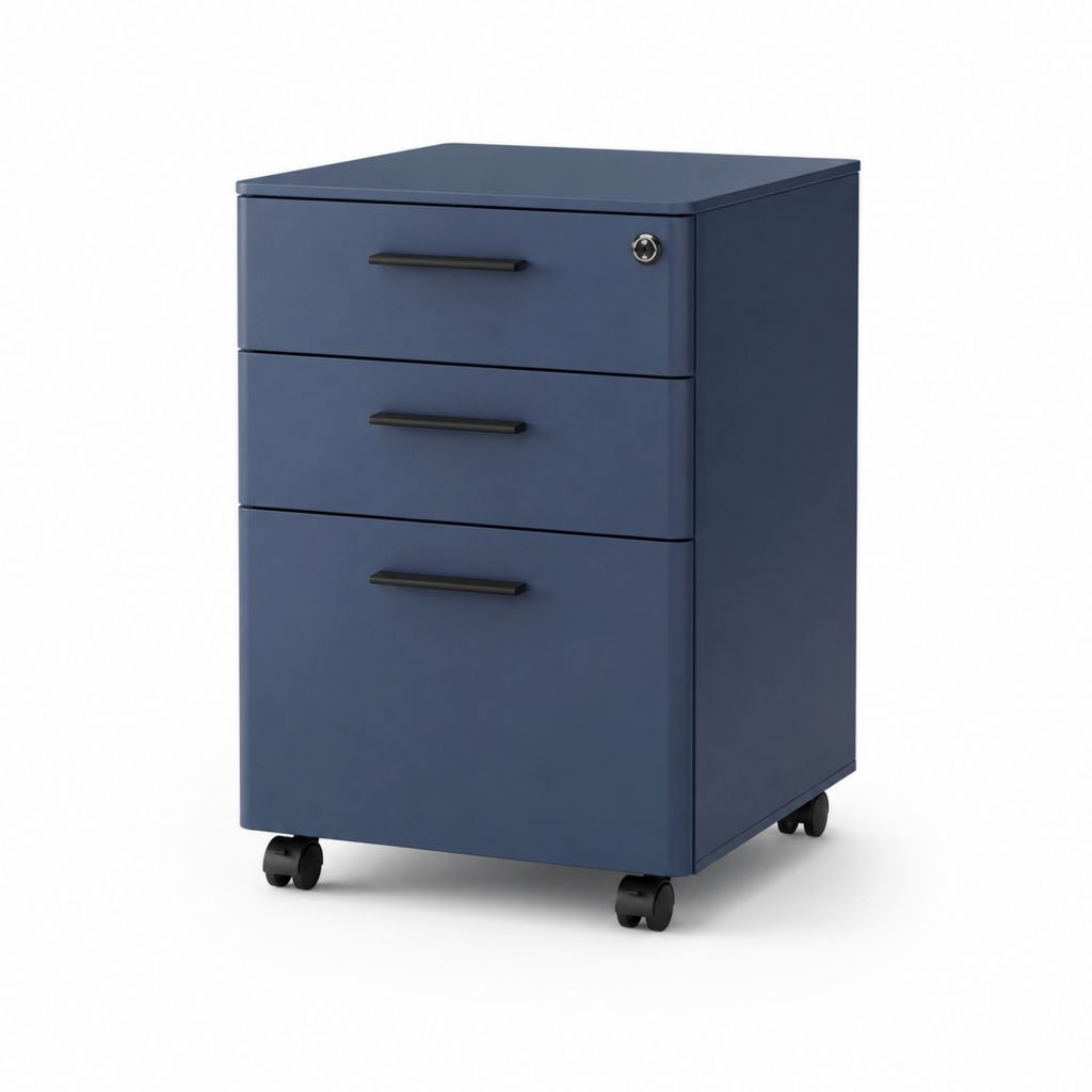 Caisson mobile de bureau à 3 tiroirs verrouillable bleu en acier rectangulaire 39 x 50 x 60 cm