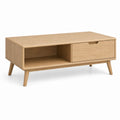 Table basse avec tiroir et niche en chêne naturel rectangulaire 100 x 60 x 45 cm