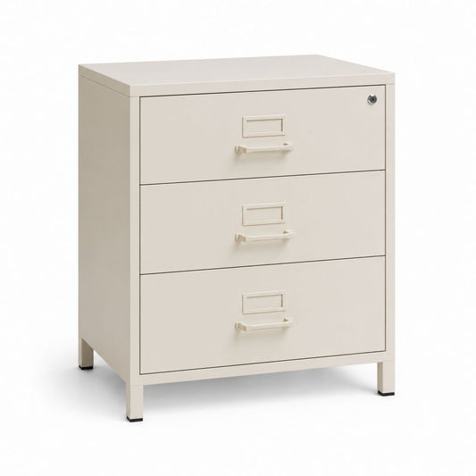 Caisson de bureau verrouillable à 3 tiroirs beige en acier rectangulaire 80 x 45 x 100 cm