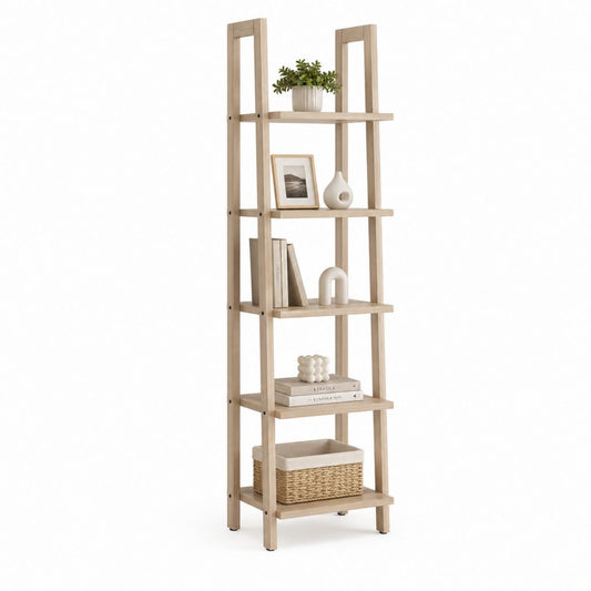 Bibliothèque étagère haute 5 niveaux en bambou naturel 60 x 30 x 180 cm