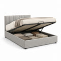 Lit coffre 160 x 200 cm gris clair en polyester rectangulaire avec sommier à lattes relevable