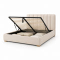 Lit coffre 160 x 200 cm beige en polyester avec sommier relevable à lattes