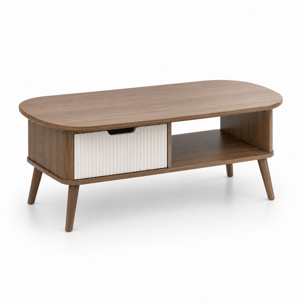Table basse avec rangement noyer et blanc en MDF 100 x 50 x 45 cm